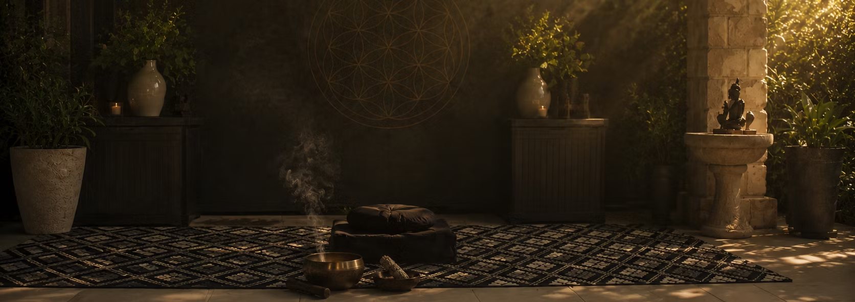 The open-air garden temple space at House of Kali, Tallowood